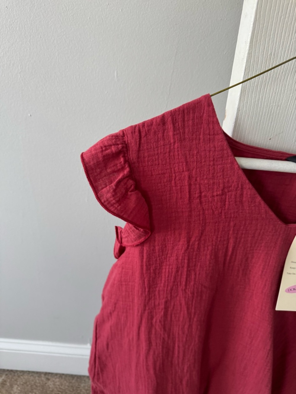 Ruffled Sleeve V-Neck Blouse - Raspberry - Picture 3 of 5
